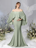 Maternity Off Shoulder Cape Sleeves Mermaid Hem Evening Dress