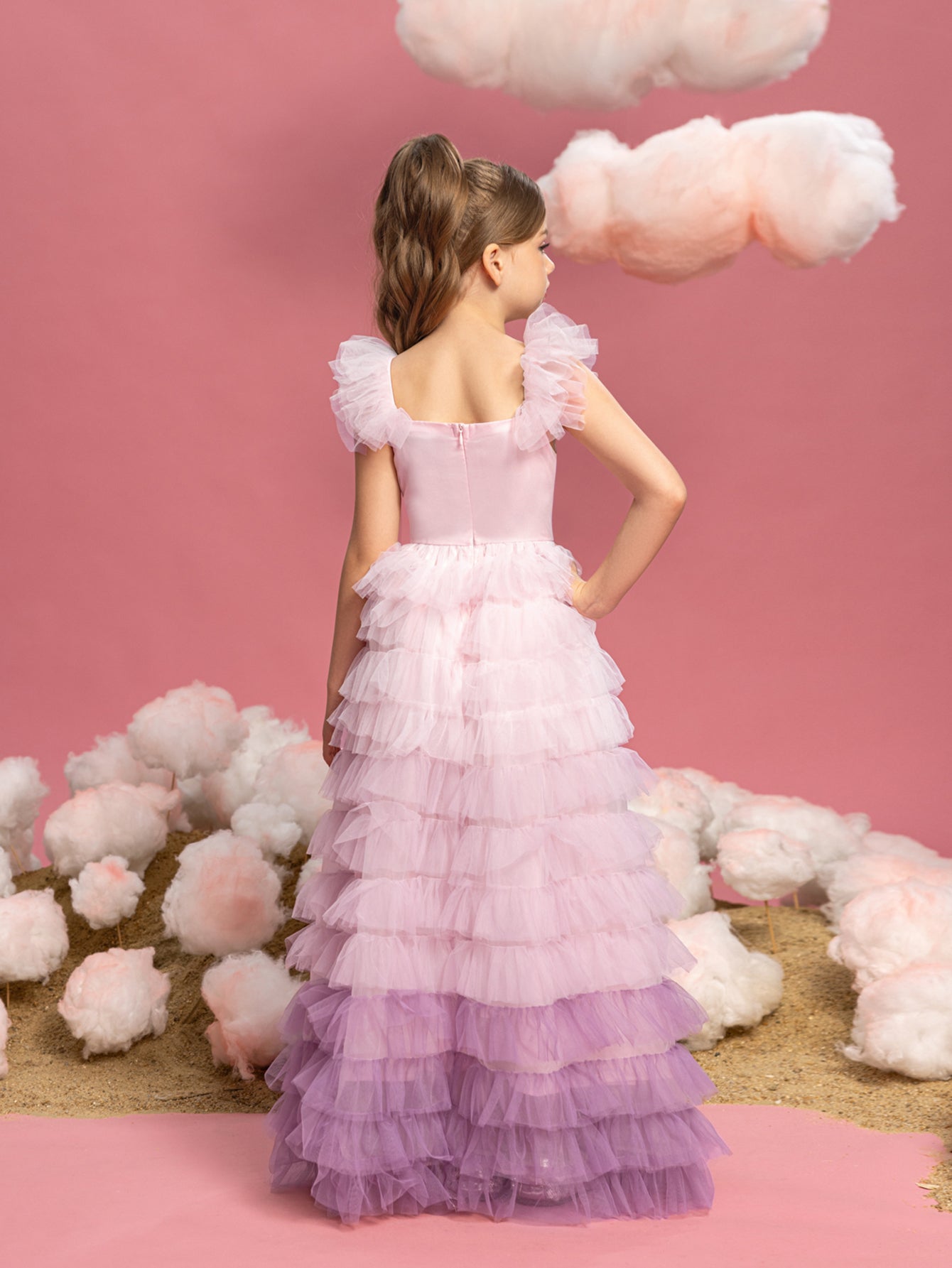 Tween Girls' Ruffle Trim Gradient  Layered Hem Cake Dress