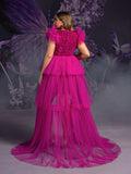 Plus Maternity Sequin Gown with Ruffled Tulle Shoulders & High-Low Skirt – Glamorous 1XL-3XL Pregnancy Photoshoot Dress