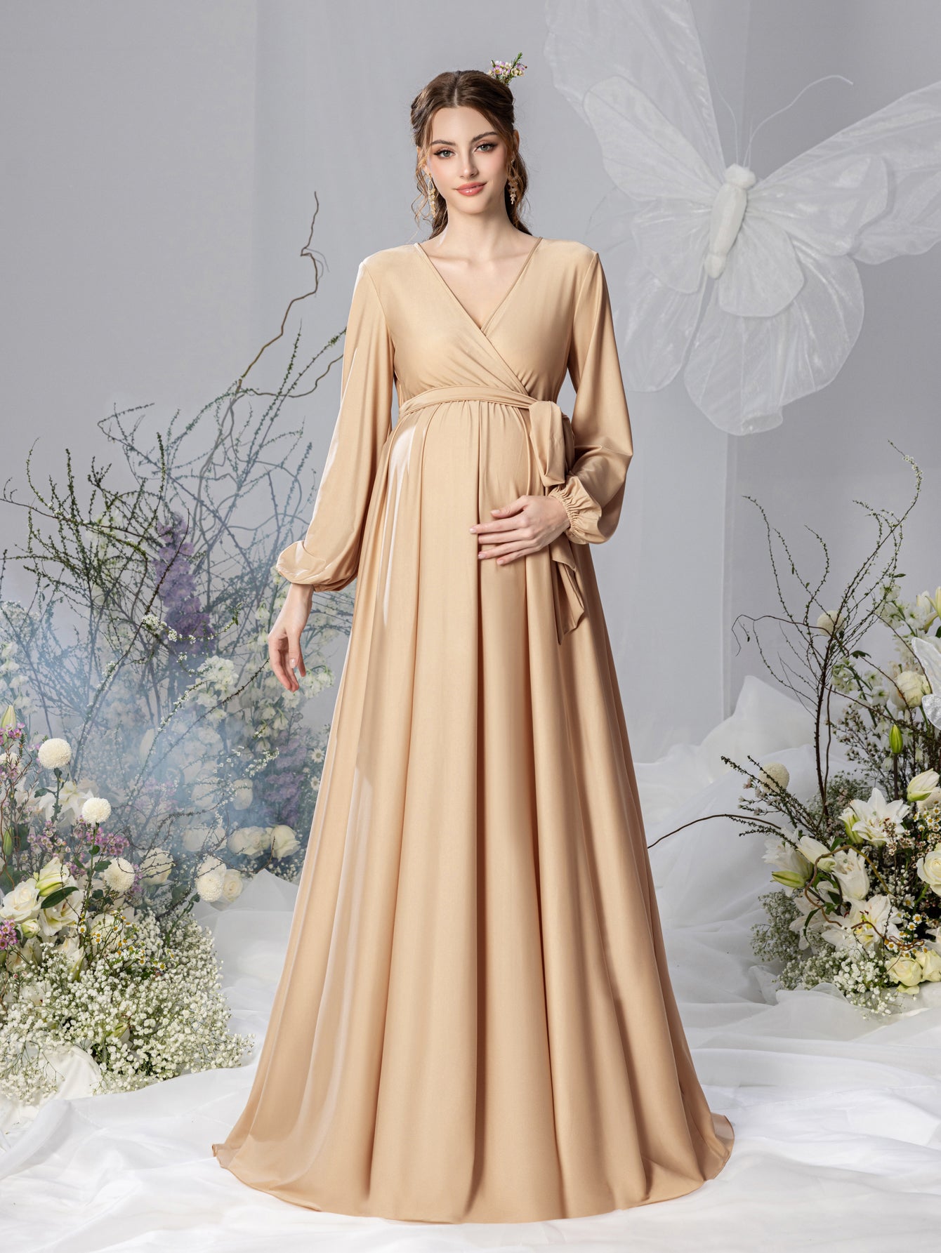 Maternity Surplice Neck A Line Belted Dress Elonnashop Maternity Surplice Neck A Line Belted Dress Elonnashop