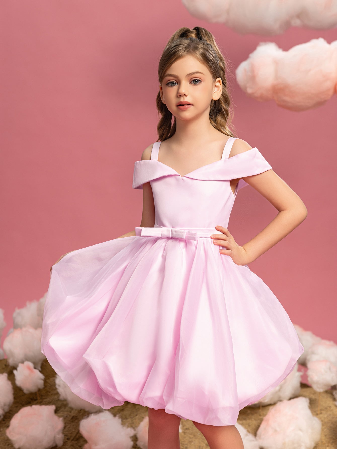 Tween Girls' Off Shoulder Bow Hem Satin Cami Dress