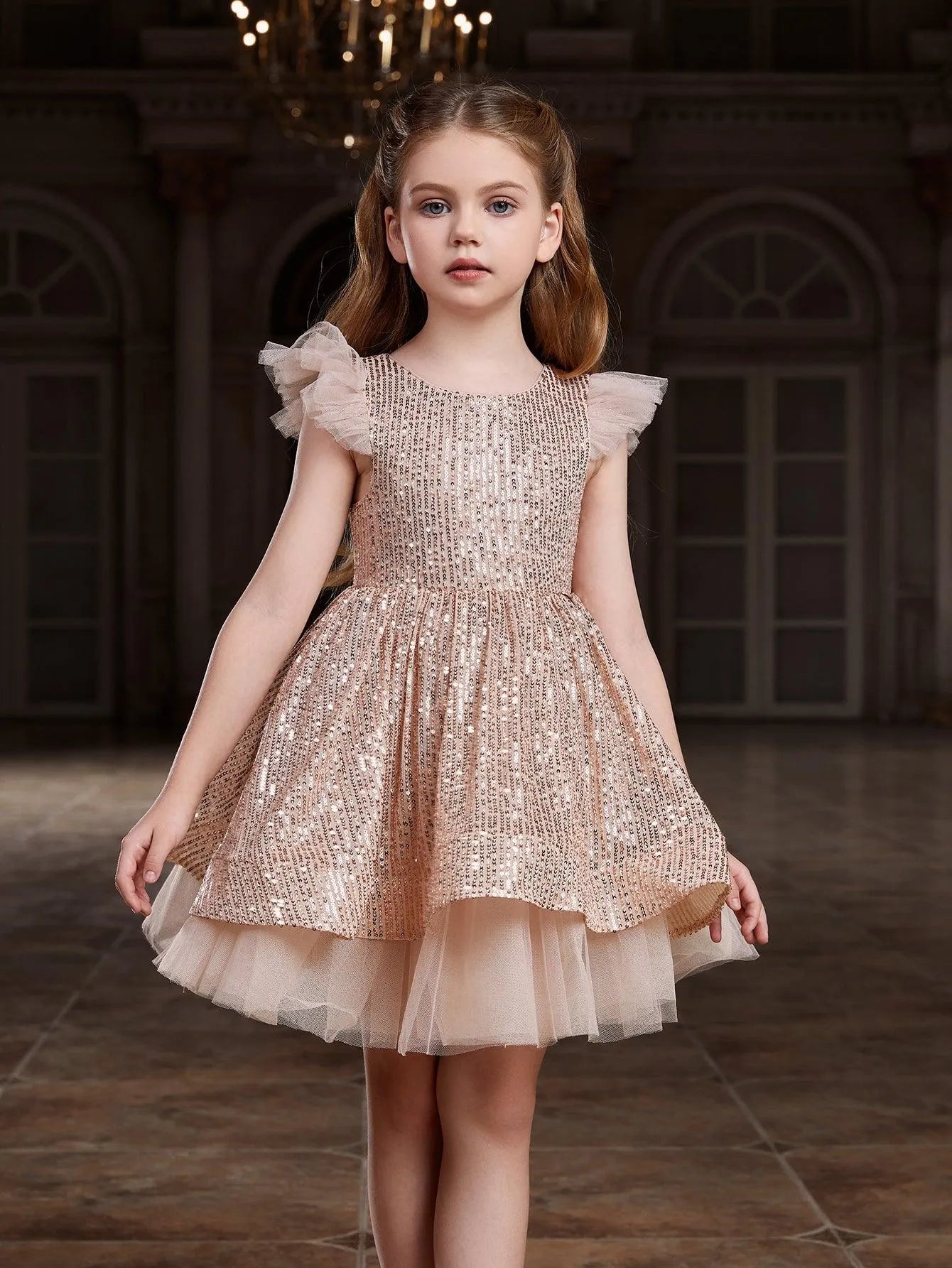 Tween Girls' Sparkling Cap Sleeves Sequin Party Dress - Elonnashop