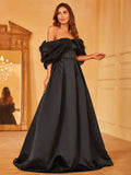 Off Shoulder Contrast Mesh Satin Formal Dress - Elonnashop