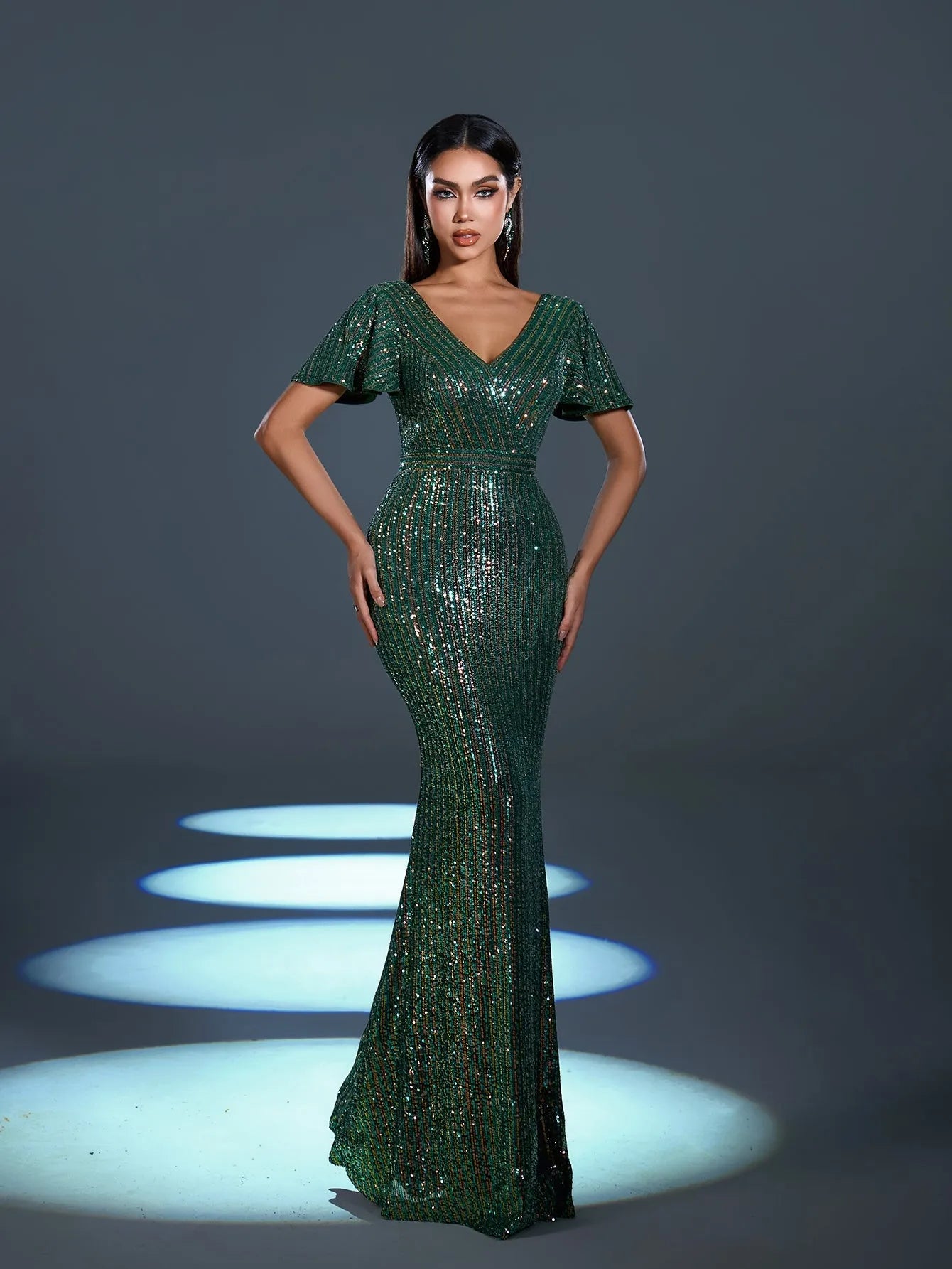 Elegant Sequin Butterfly Sleeves Mermaid Hem Evening Dress Elonnashop Elegant Sequin Butterfly Sleeves Mermaid Hem Evening Dress Elonnashop