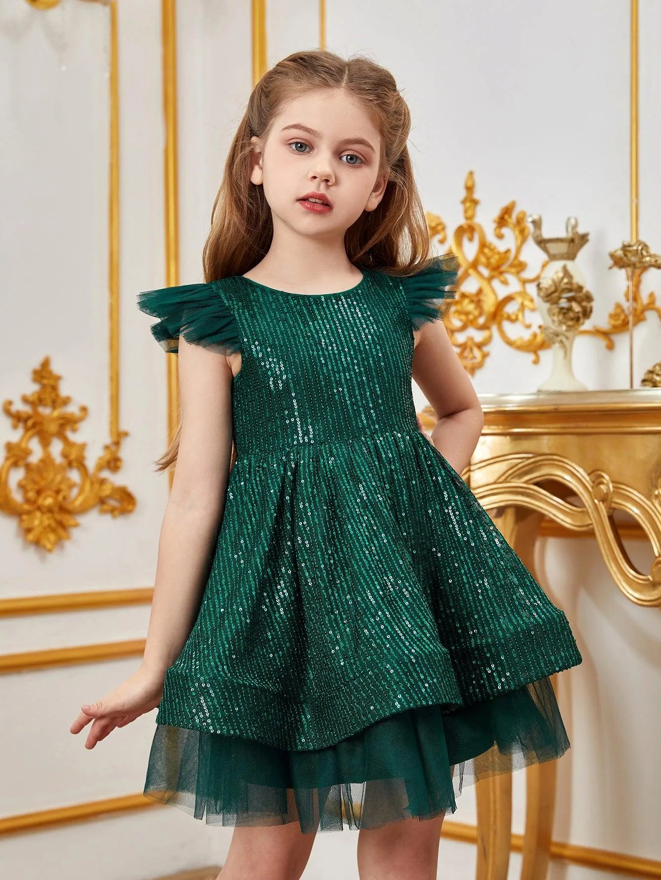 Tween Girls' Sparkling Cap Sleeves Sequin Party Dress - Elonnashop