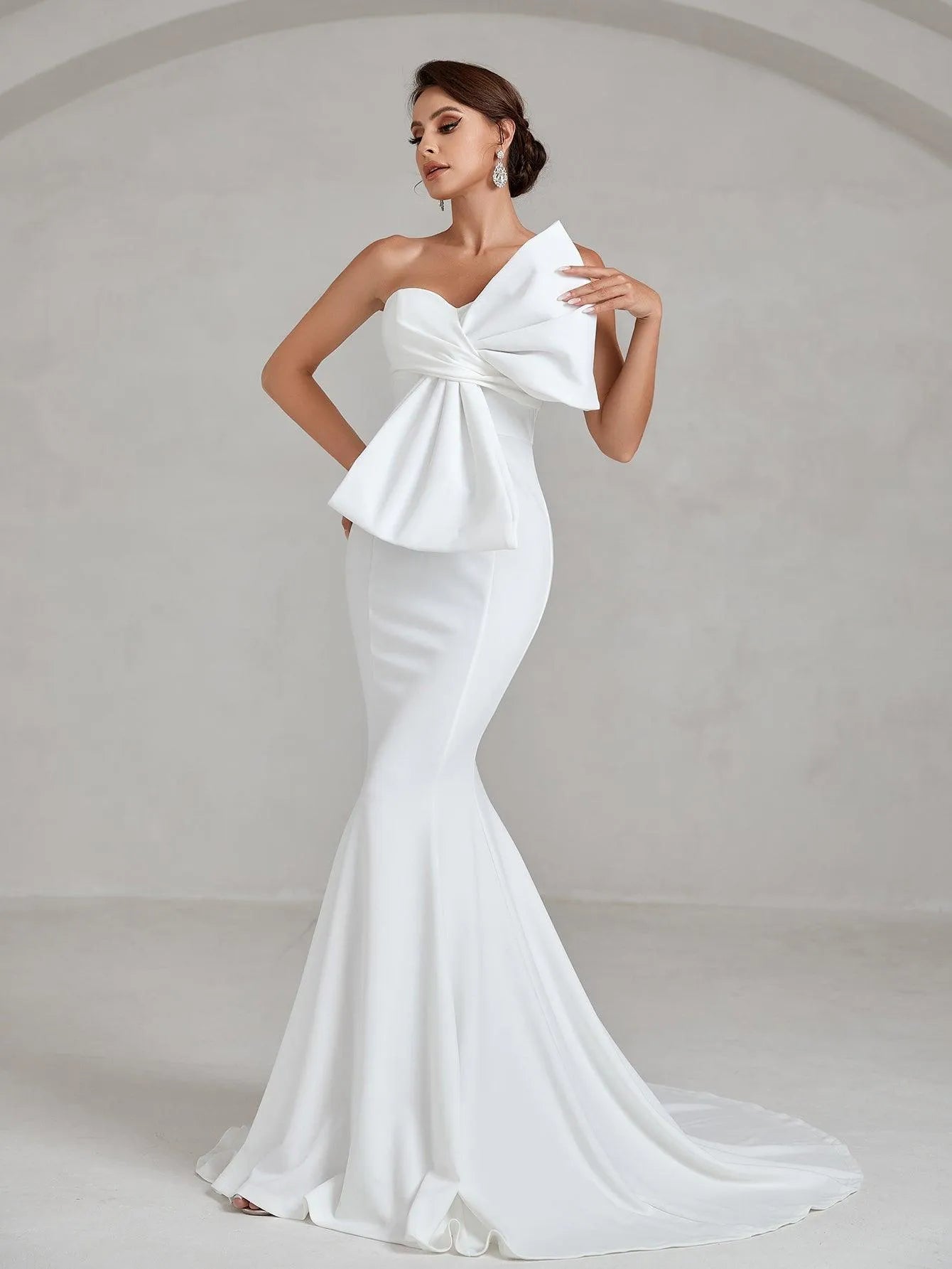 Bow Front Mermaid Hem Tube Wedding Dress - Elonnashop