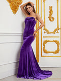 Elegant Tube Pleated Velvet Mermaid Dresses - Elonnashop