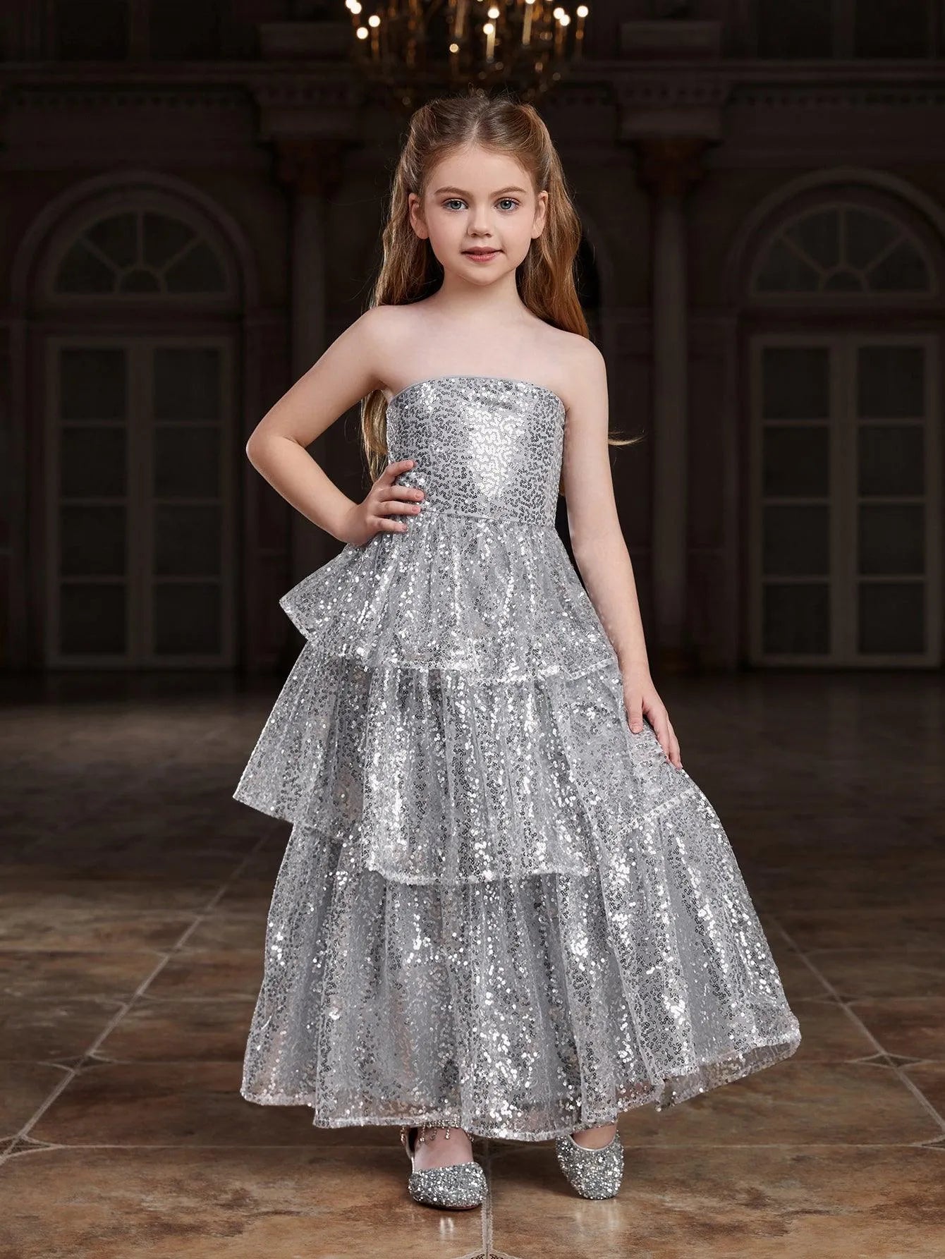 Tween Girls' Layered Hem Sequin Tube Party Dress Silver / 12Y Tween Girls' Layered Hem Sequin Tube Party Dress Silver / 12Y