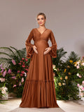 Maternity V Neck Flared Sleeves Formal Evening Dress