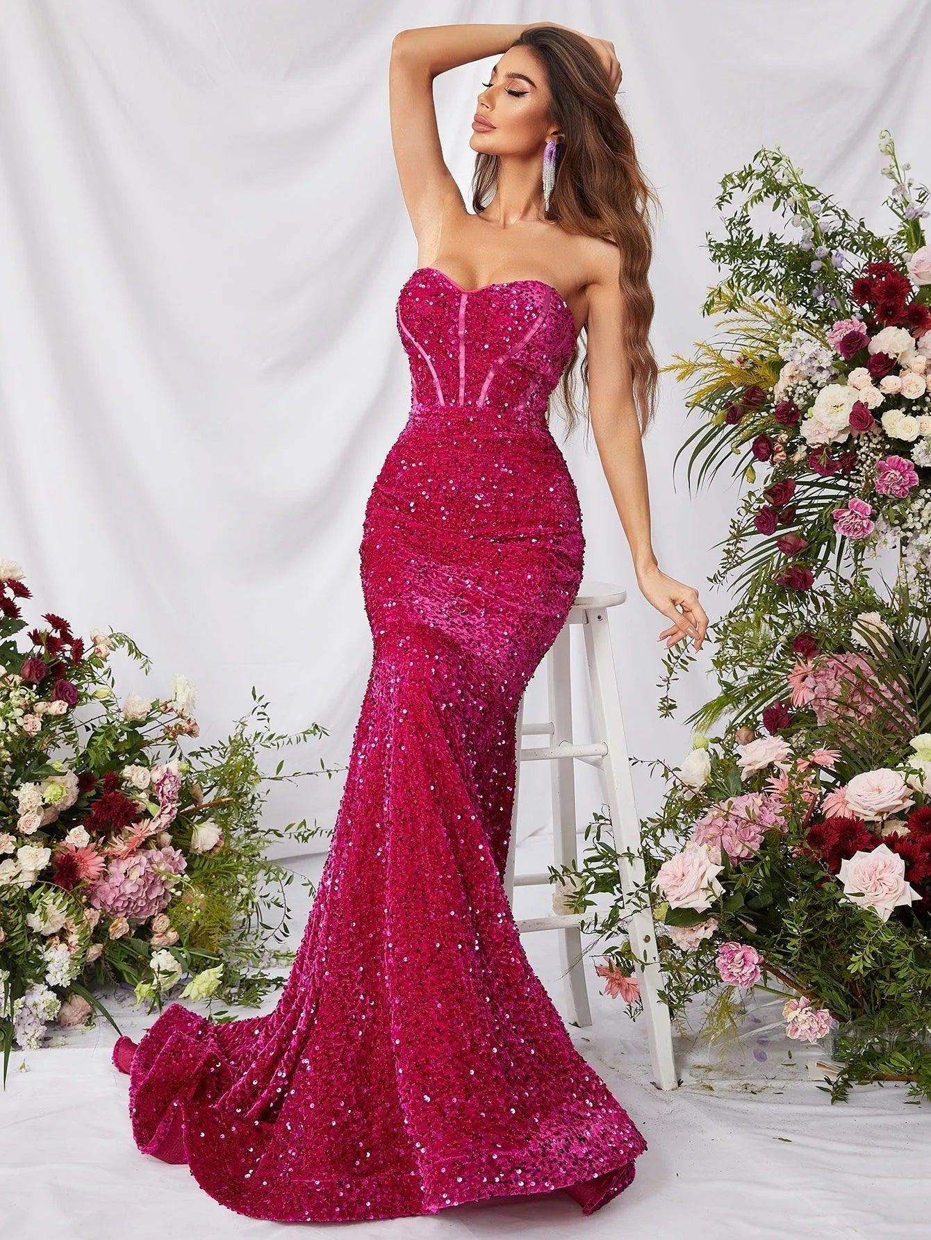 Elegant Sequin Mermaid Hem Tube Formal Dress - Elonnashop