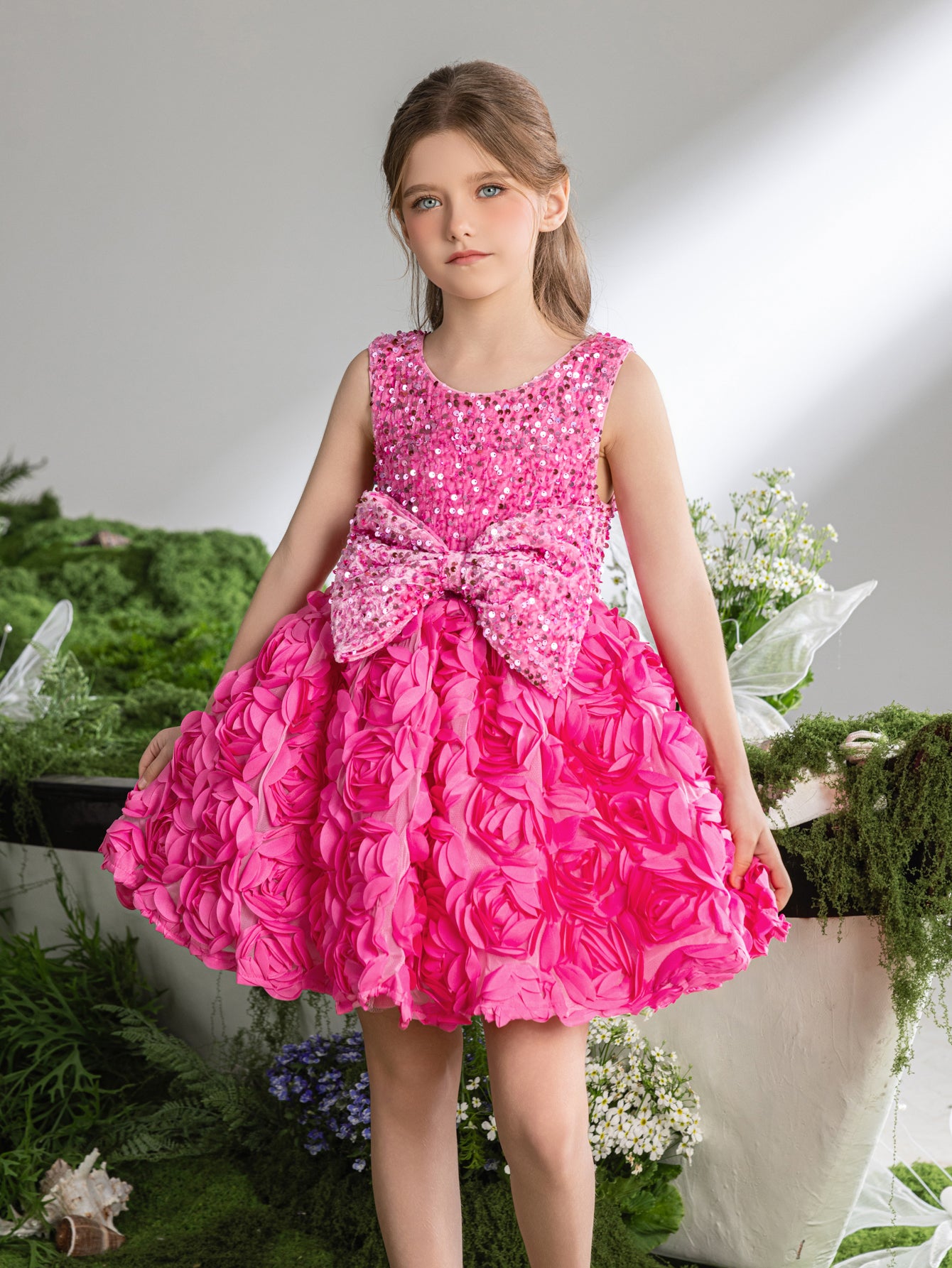 Tween Girls' Cute Applique Contrast Sequin Party Dress