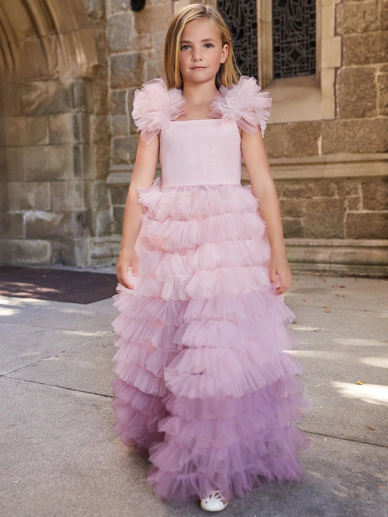 Tween Girls' Ruffle Trim Gradient Layered Hem Cake Dress – Elonnashop