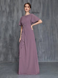 Womens' Applique Decor Ruffle Trim Chiffon Formal Dress - Elonnashop