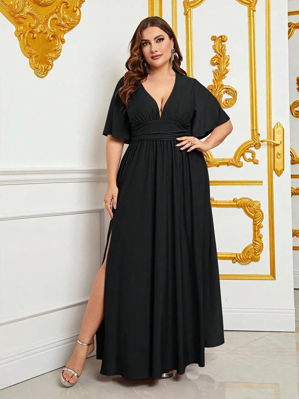 Plus V Neck Butterfly Sleeves Party Dress Elonnashop Plus V Neck Butterfly Sleeves Party Dress Elonnashop