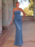 Elegant Strapless Mermaid Evening Gown with Beaded Embroidery | Back Lace-Up Detail | Floor-Length Formal Dress for Galas, Weddings & Red Carpets
