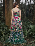 Gorgeous Square Collar Floral Embroidered Evening Dress - Elonnashop