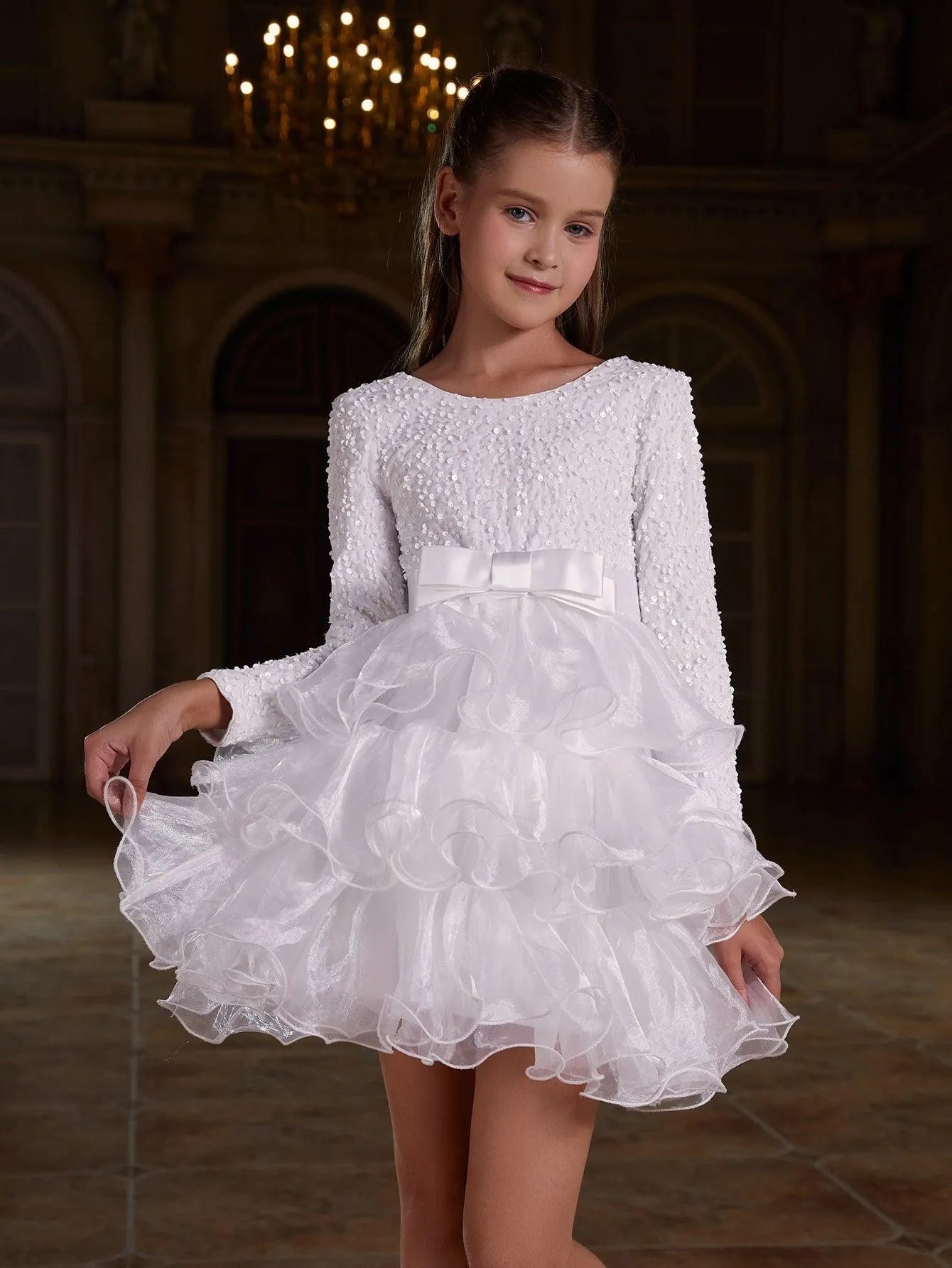 Tween Girls' Sequin Contrast Layered Organza Hem Dress - Elonnashop