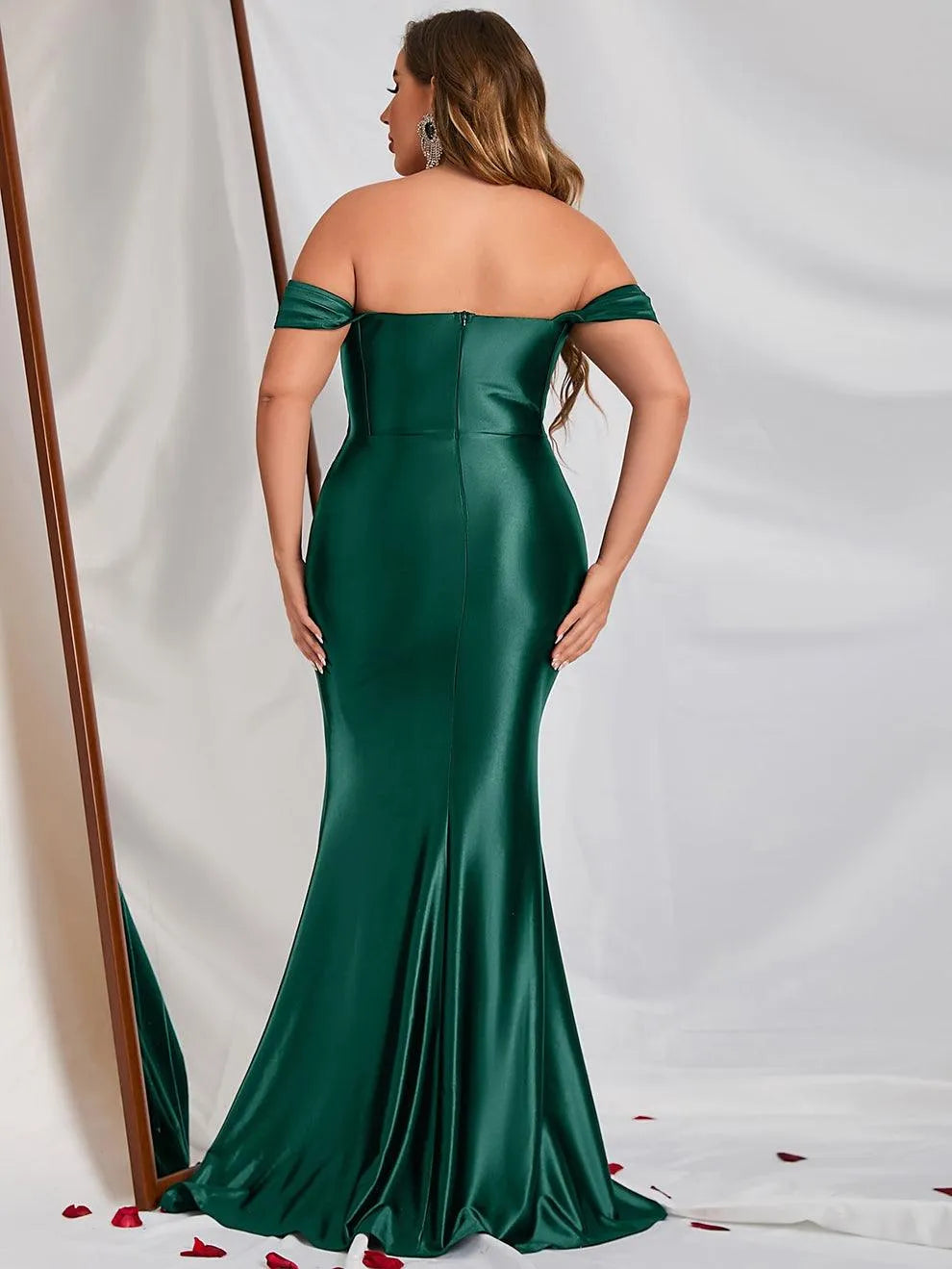 Plus Off Shoulder Satin Mermaid Dresses - Elonnashop