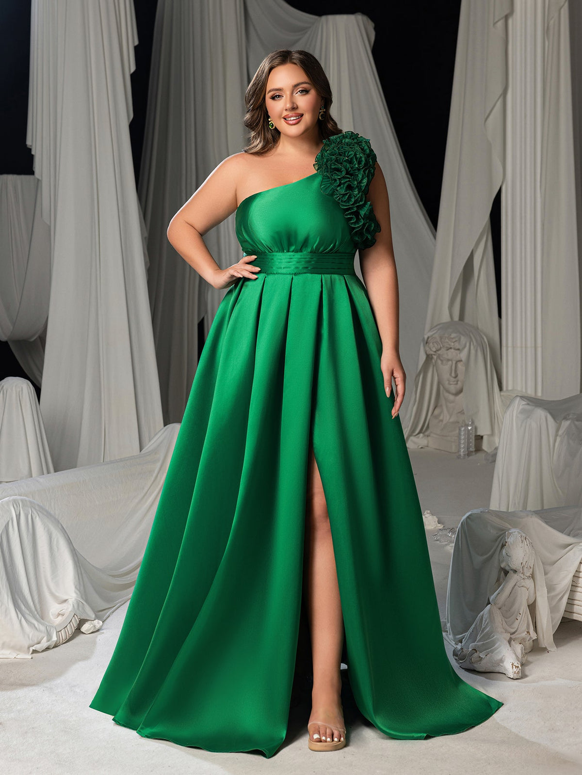 Plus Women's One Shoulder Formal Dress | Statement Ruffle Trim Acce Elonnashop Plus Women's One Shoulder Formal Dress | Statement Ruffle Trim Acce Elonnashop