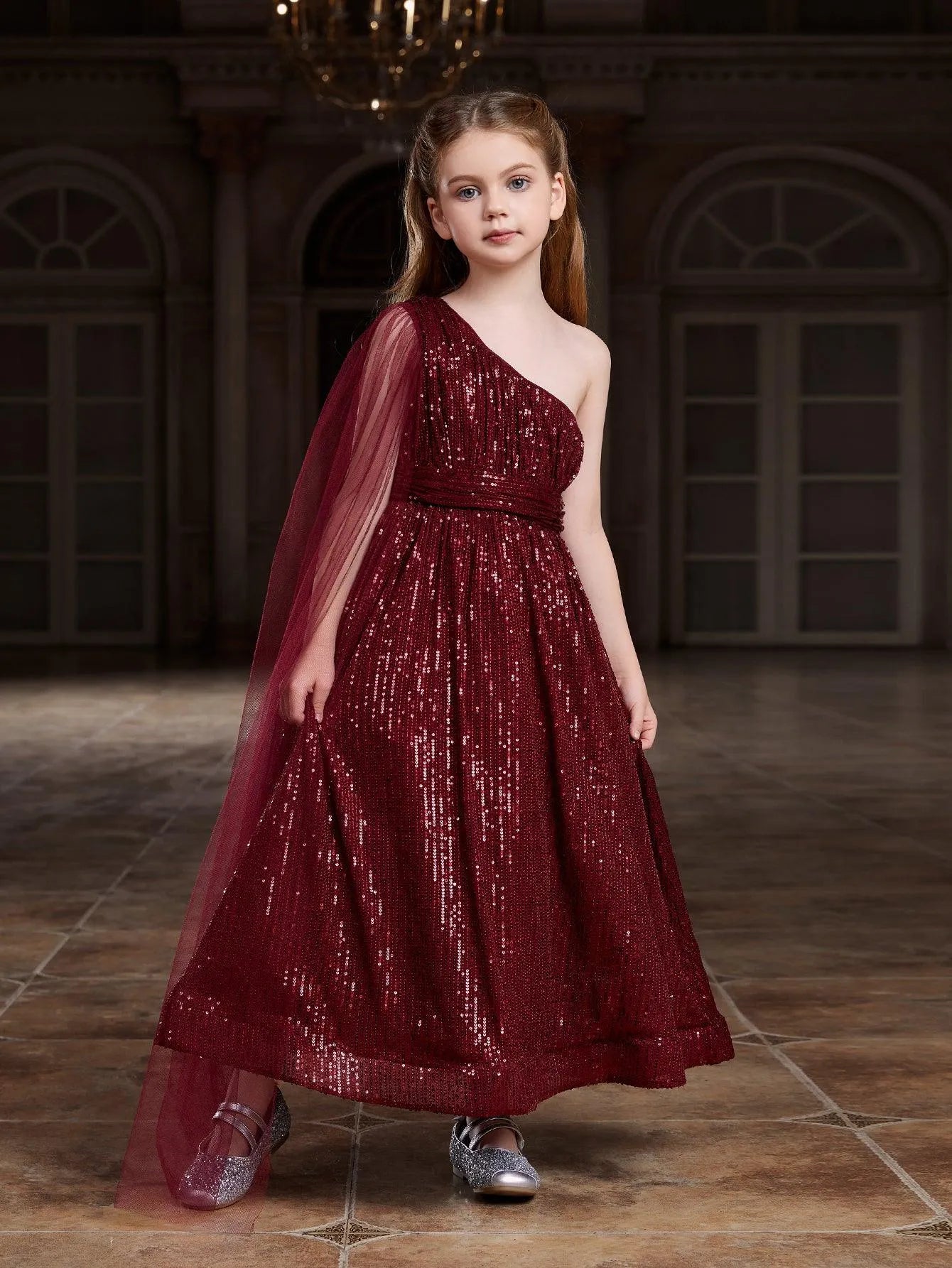 Tween Prom Tween Girls' One Shoulder Draped Side Sequin Prom Dress – Elonnashop