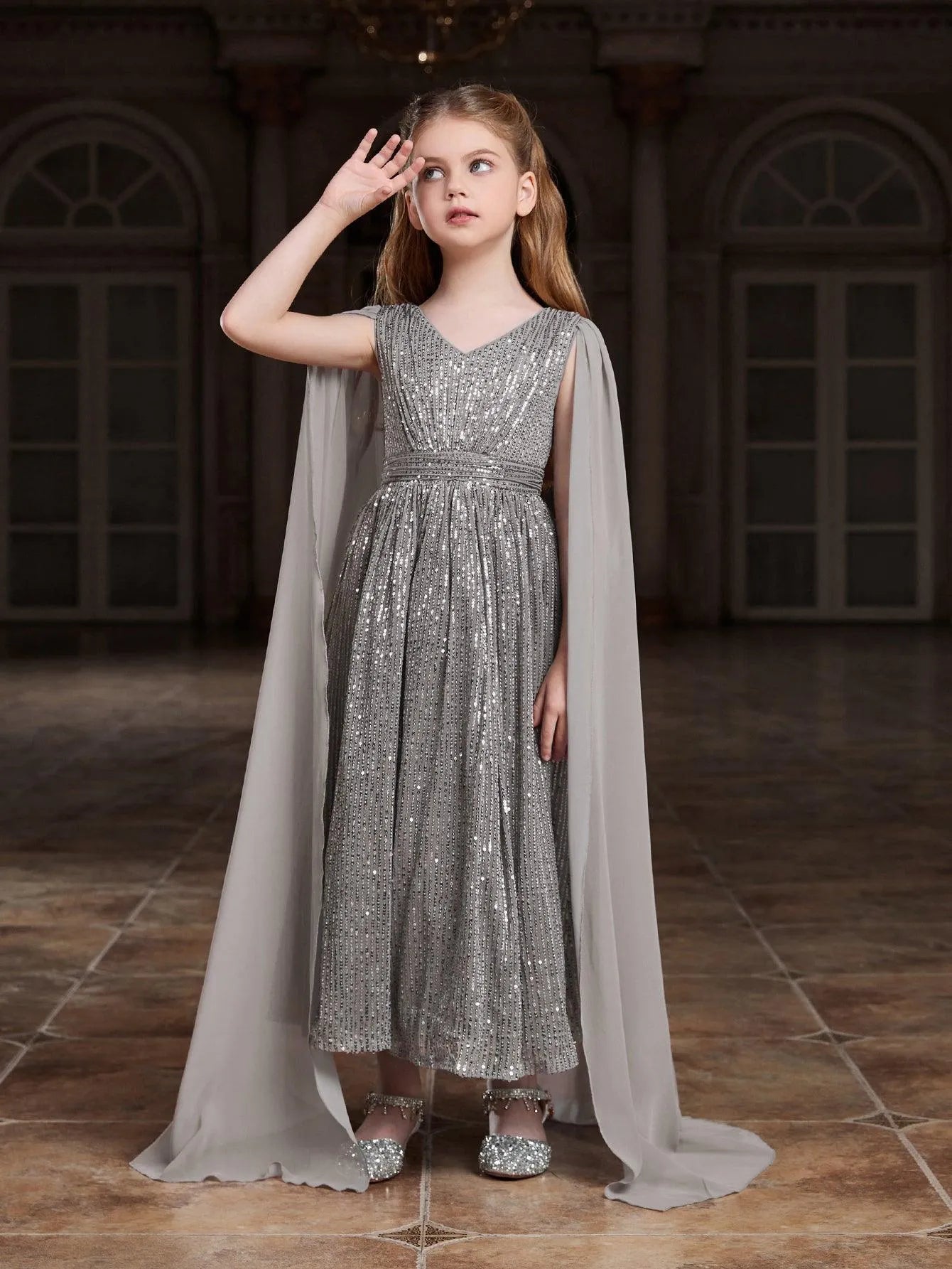 Tween Girls' Extra-Long Sleeves Sequin Party Dress - Elonnashop