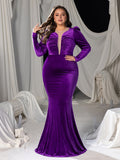 Plus Mesh Insert Ruched Velvet Mermaid Dresses