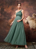 Maternity Solid One Shoulder Sleeveless Mesh Party Dress