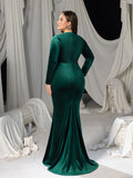 Plus V Neck Long Sleeve Velvet Mermaid Dresses