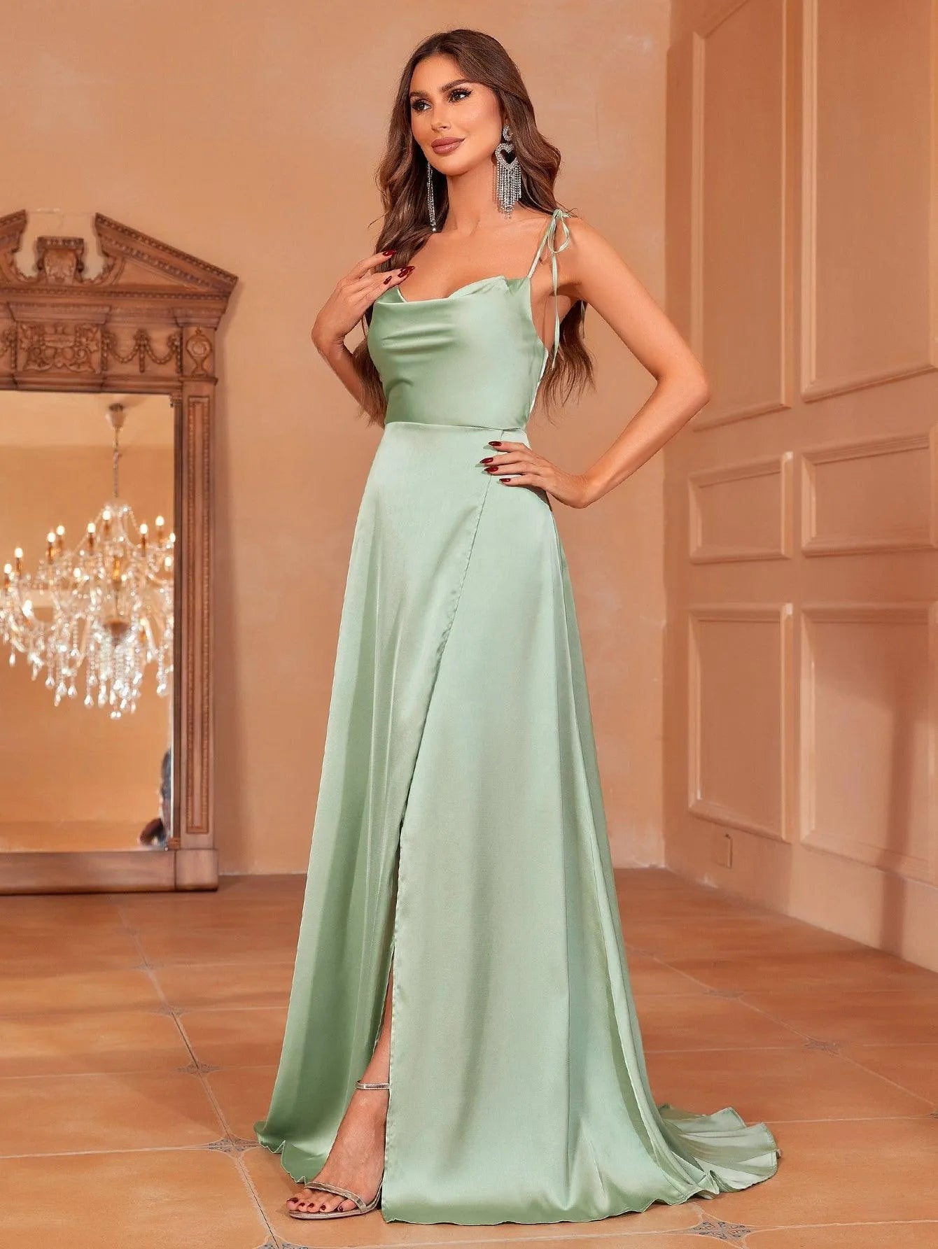Elegant Tie Shoulder Satin Bridesmaid Dress Elonnashop Elegant Tie Shoulder Satin Bridesmaid Dress Elonnashop