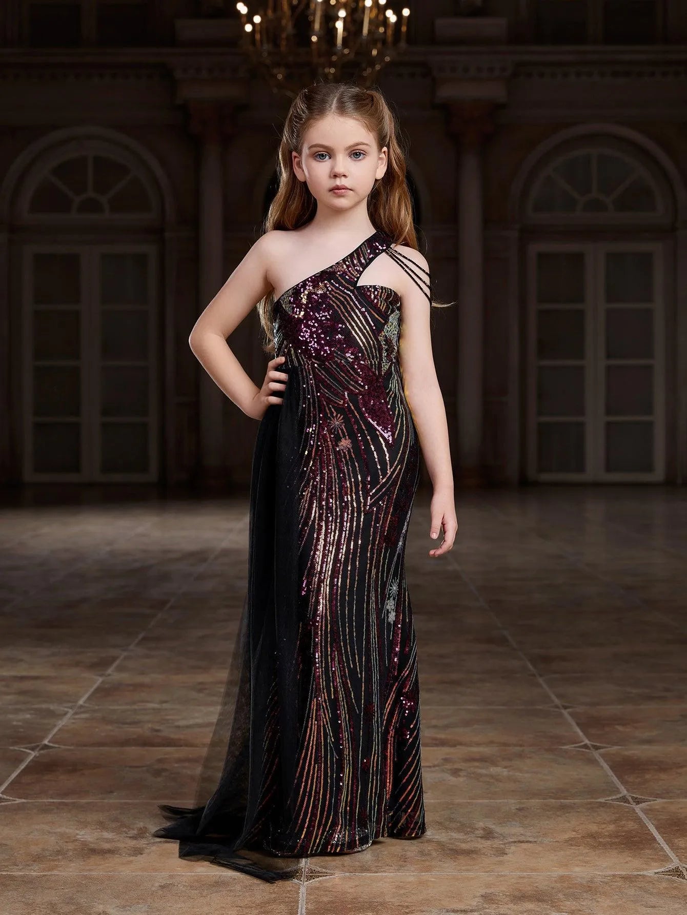 Tween Girls' One Shoulder Sleeveless Graphic Sequin Party Dress - Elonnashop