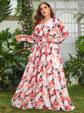Plus Floral Elegance Long-Sleeve Maxi Dress - Elonnashop