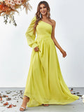 One Shoulder Lantern Sleeve Chiffon Dress - Elonnashop