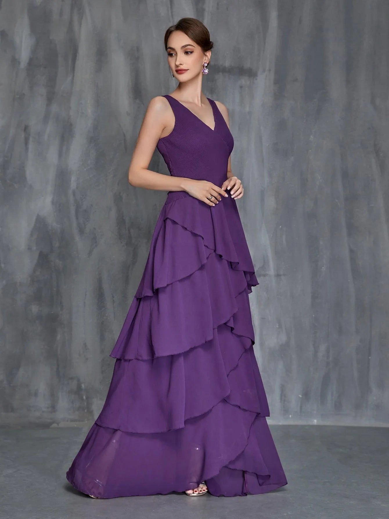 Womens' Layered Hem Dress Chiffon Cardigan Purple S