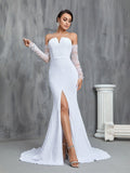 Mermaid Hem Split Sequin Tube Wedding Dress - Elonnashop