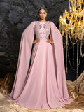 Gorgeous Open Back Formal Gown | Embroidered Bodice with Dramatic Cape Sleeves