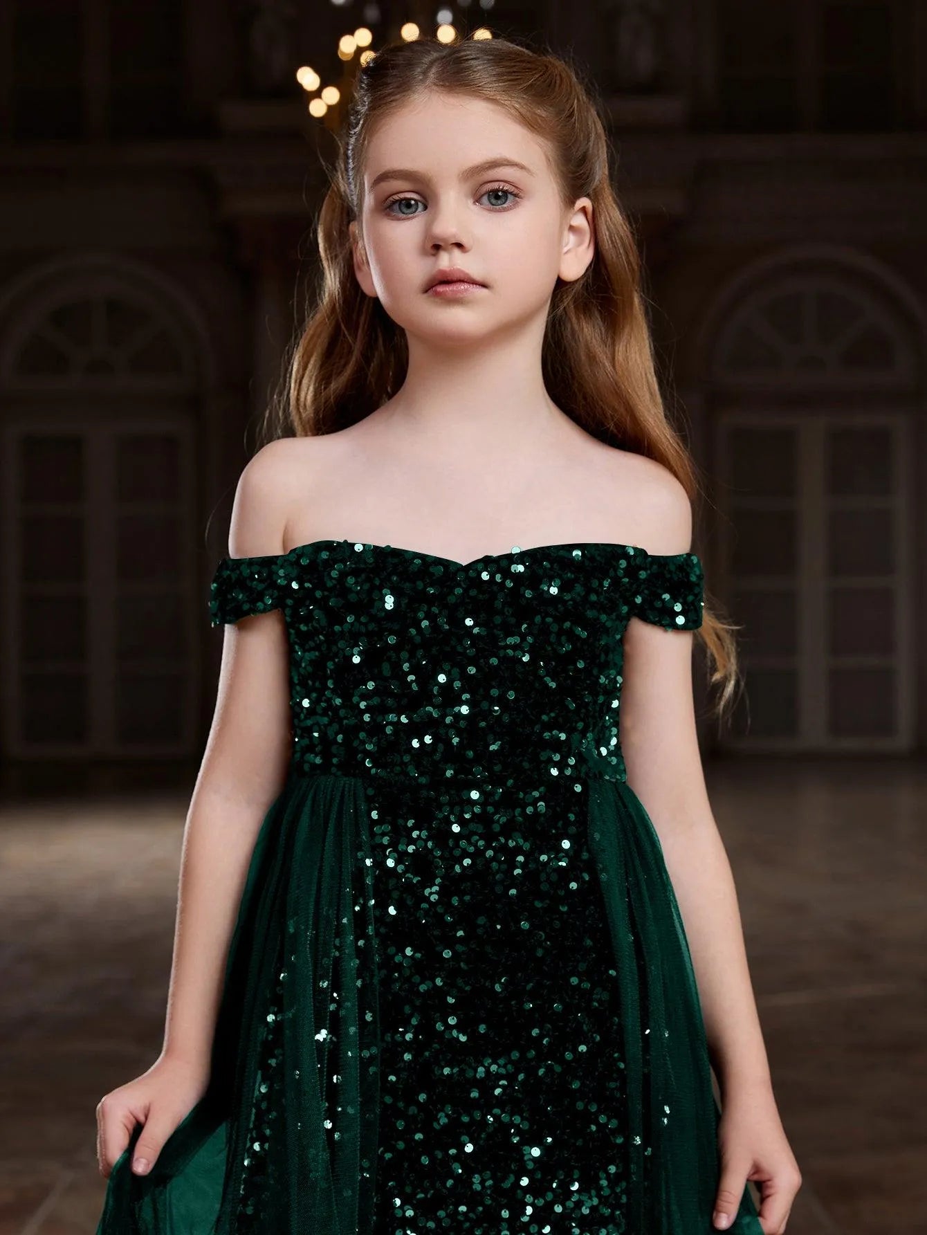 Tween Girls' Off Shoulder Mesh Overlay Sequined Prom Dress – Elonnashop