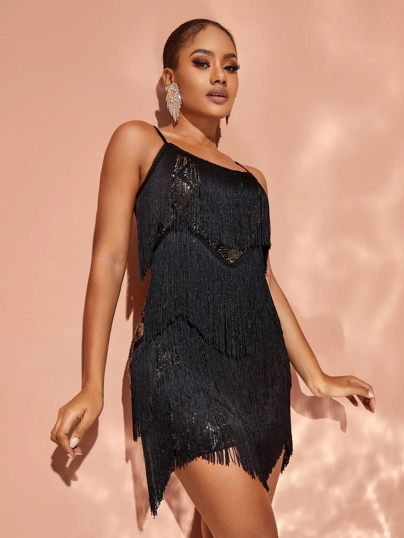 Chic Fringed Sequin Mini Party Dress – Elonnashop