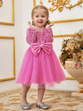 Young Girls' Cute Bow Front Long Sleeve Party Dress - Elonnashop