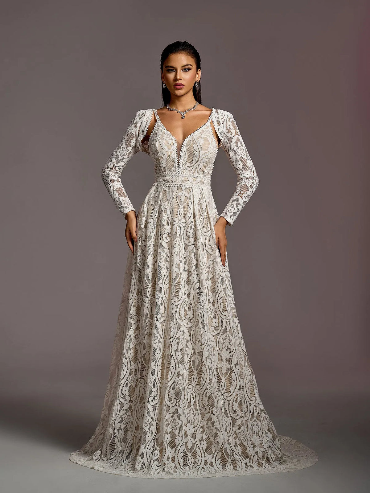 Gorgeous Elegant Plunging Neck Two Pieces Lace Wedding Dress