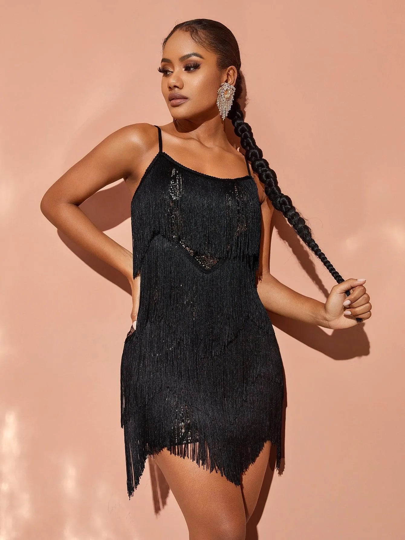 fringed sequin mini dress Women's Tassel Fringe Dress Sleeveless Sparkly Sequin Mini Dress Sexy Glitter Wedding Club Party Dresses