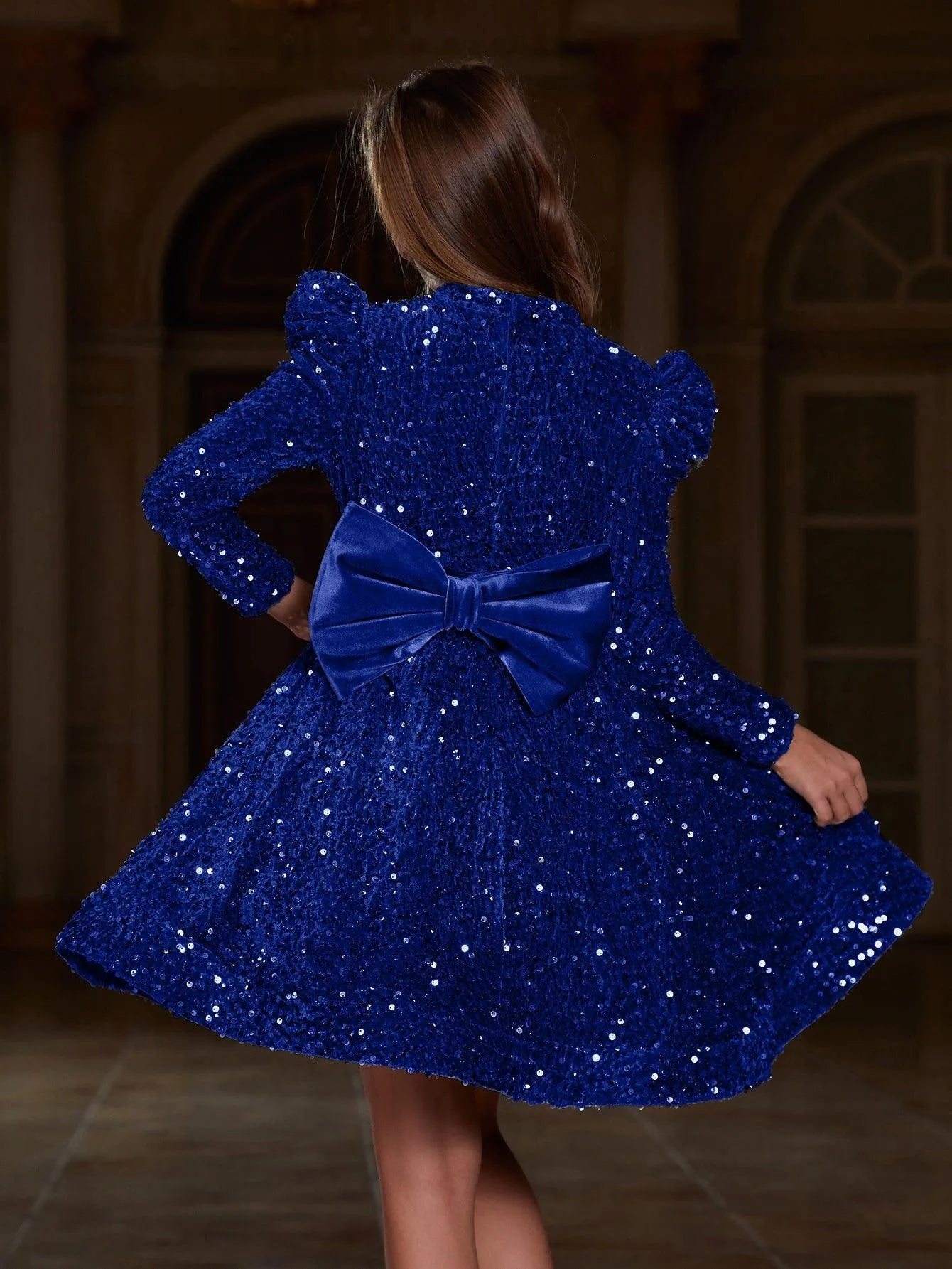 Tween Girls' Mock Neck Gigot Sleeve Sequin A Line Dress - Elonnashop