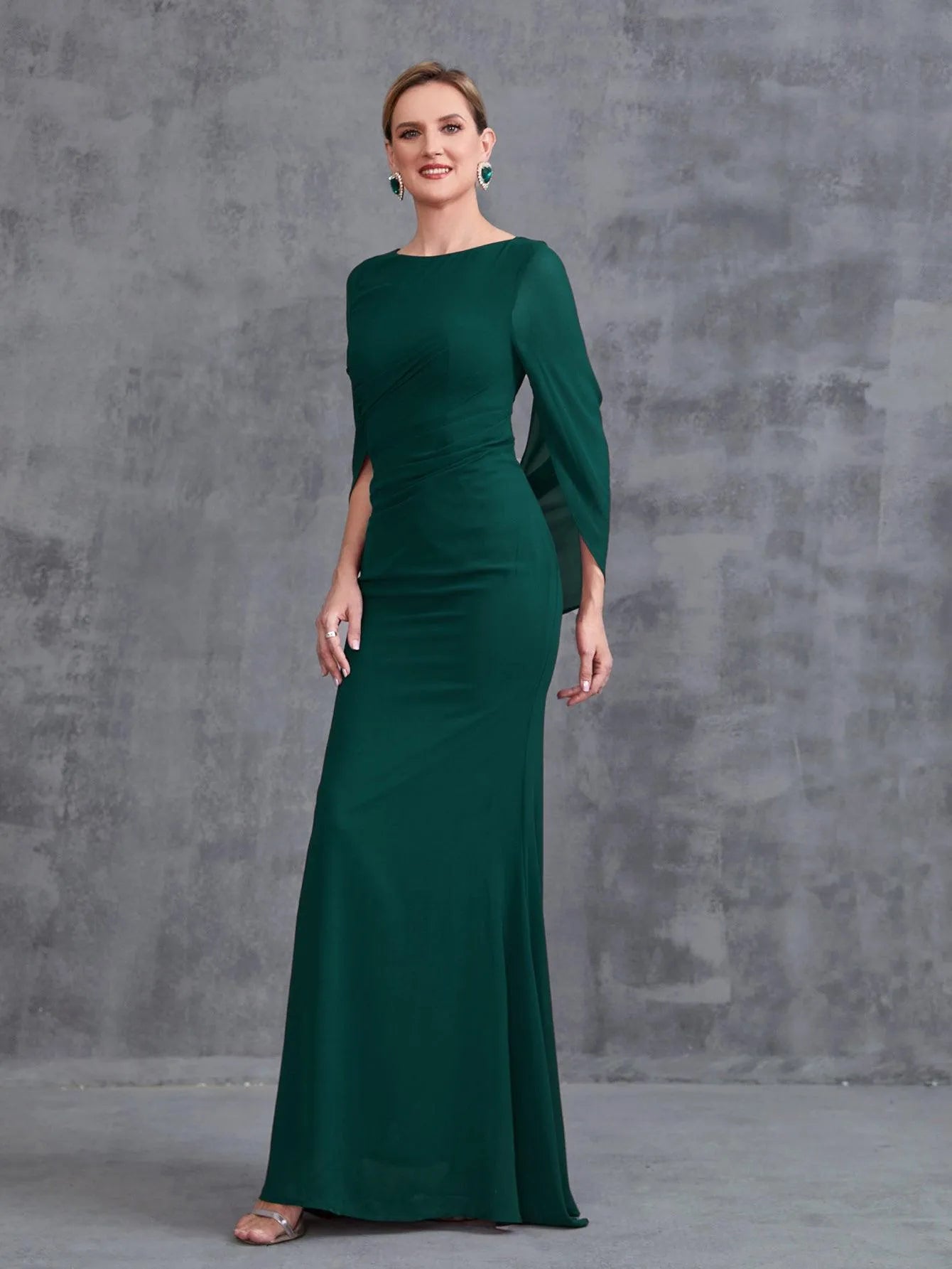 Womens' Draped Back Mermaid Hem Chiffon Formal Dress Champagne / M Womens' Draped Back Mermaid Hem Chiffon Formal Dress Champagne / M