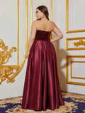 Plus Velvet Bodice Contrast Satin Hem Tube Prom Dress