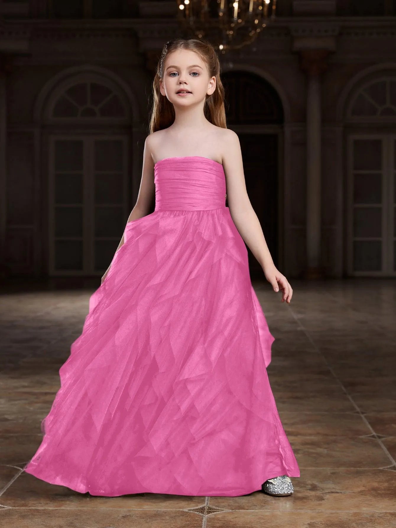 Tween Girls' Mesh Layered Hem Tube Party Dress Elonnashop Tween Girls' Mesh Layered Hem Tube Party Dress Elonnashop