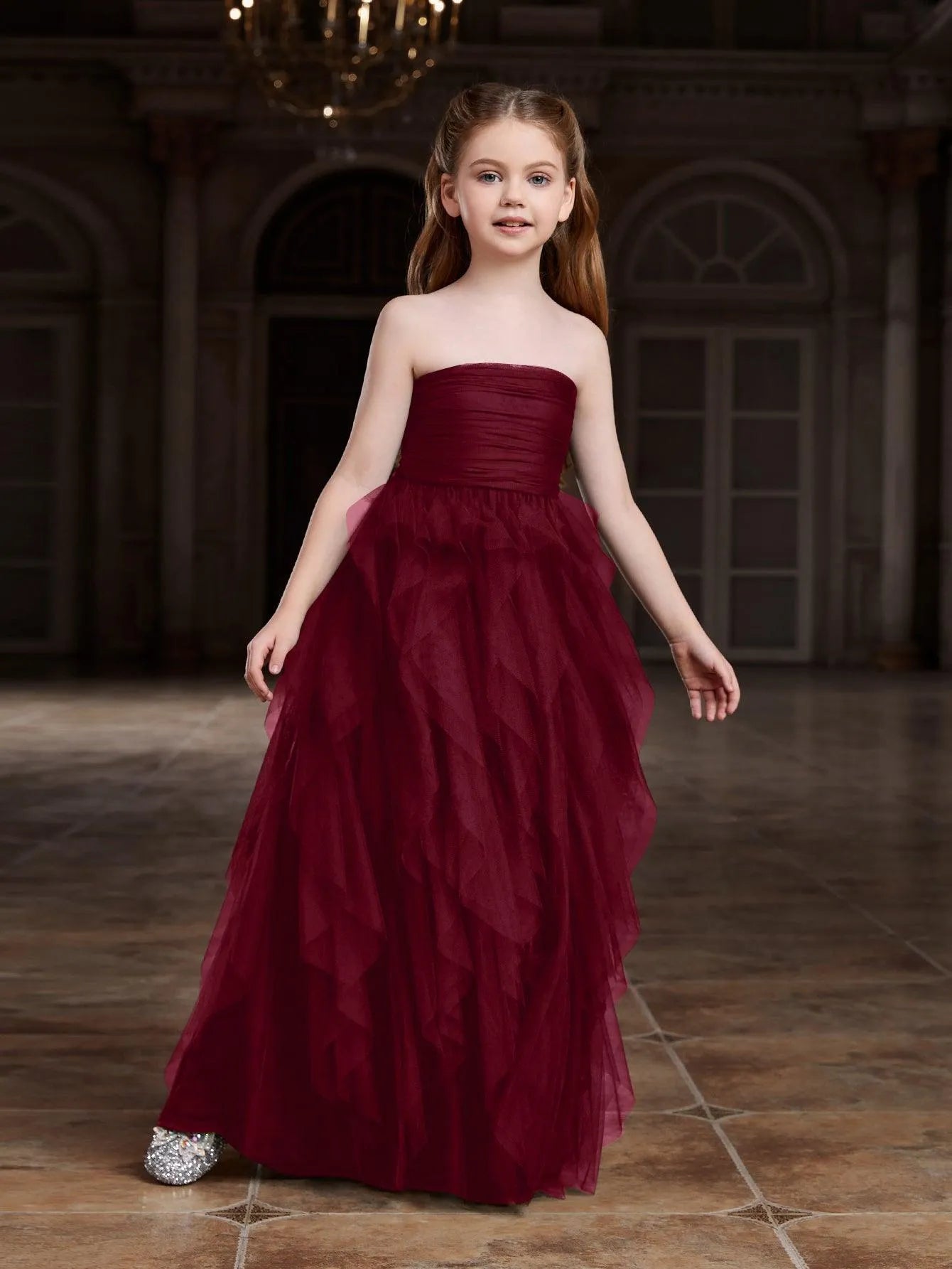 Tween Girls' Mesh Layered Hem Tube Party Dress Dark Green 8Y