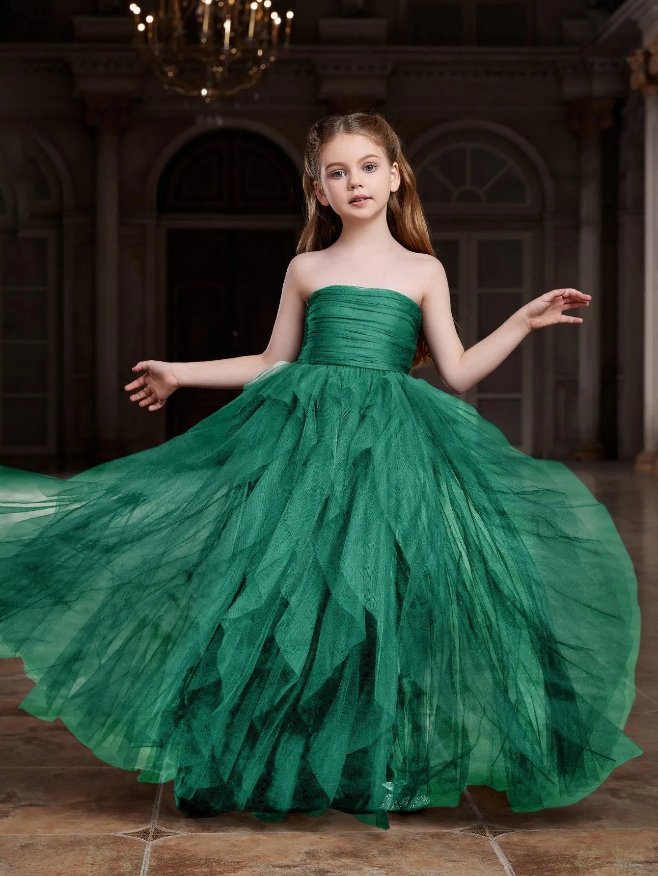 Tween Girls' Mesh Layered Hem Tube Party Dress Dark Green / 11Y Tween Girls' Mesh Layered Hem Tube Party Dress Dark Green / 11Y