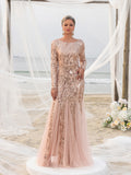 Damen-Formelles Kleid mit Netzeinsatz, Meerjungfrauensaum und Pailletten 