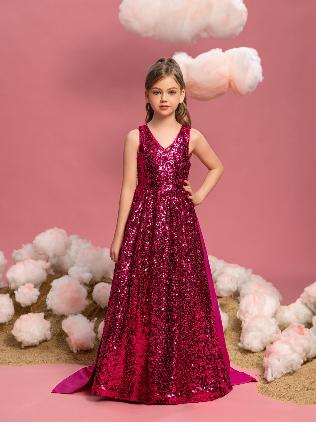 Tween Girls' Contrast Satin Sequin Party Dress