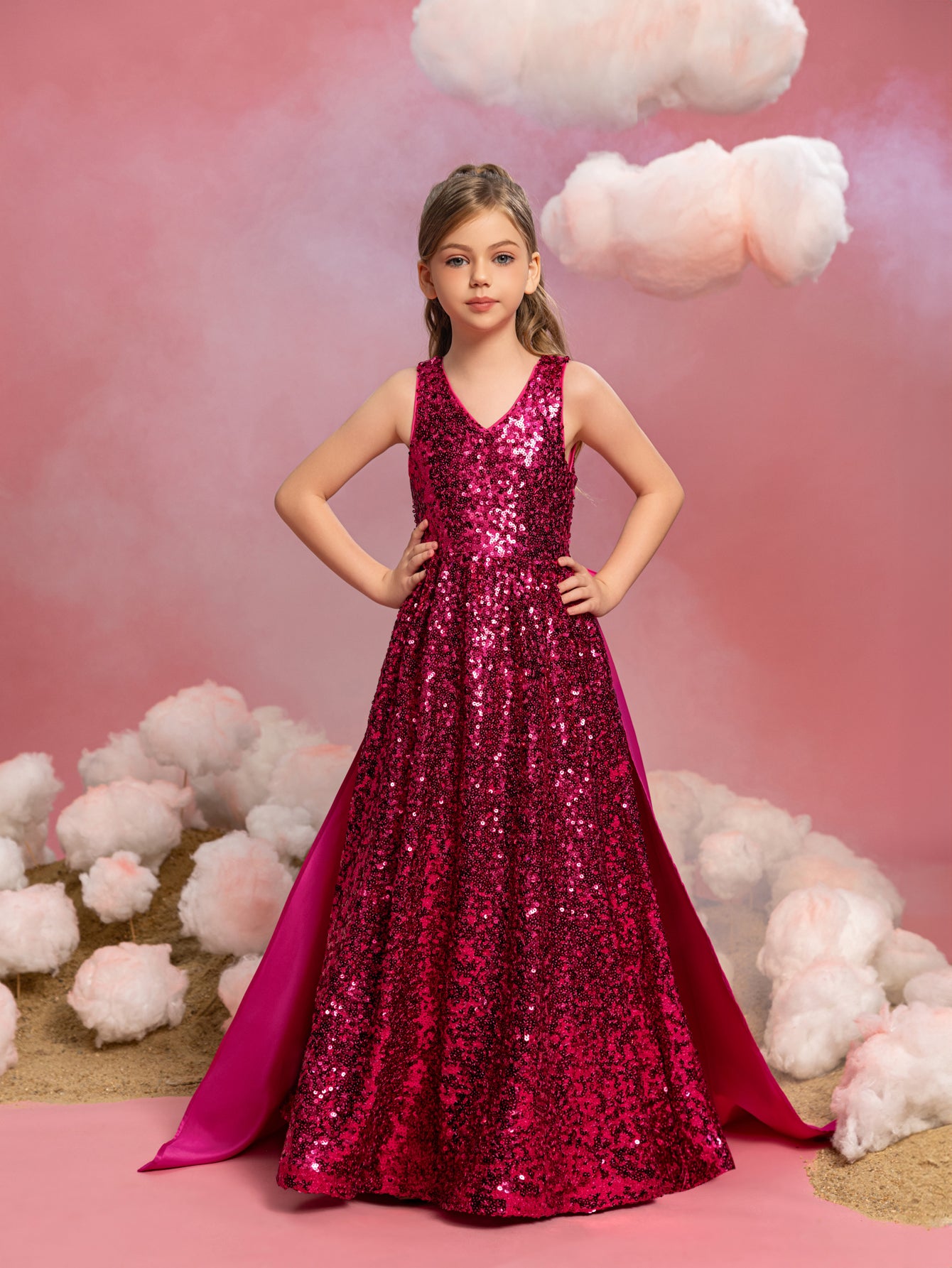 Luxury Designer Dresses For Girl Child Tween Girls' V Neck Ruffle Sleeves Mesh Overlay Sequin Party Luxury Designer Dresses For Girl Child Tween Girls' V Neck Ruffle Sleeves Mesh Overlay Sequin Party