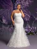 Plus Gorgeous Strapless  Applique Detail Mermaid Hem Lace Tulle Wedding Dress